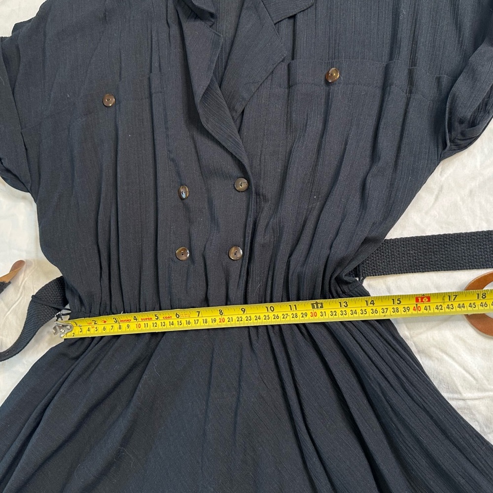 Vintage G Collection Black Cotton Shirt Dress USA 18 Belted Midi Fit & Flare - Picture 12 of 13